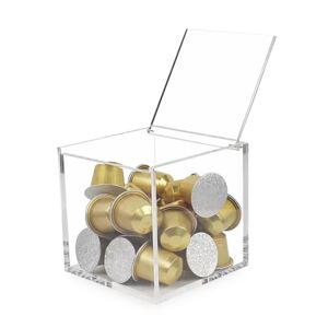 Felli Hinged Top Lid Acrylic Square Crystal Coffee Capsule Holder Clear 14cm